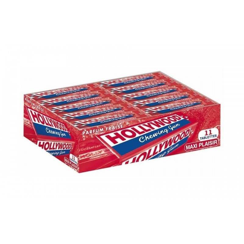 Hollywood Fraise 20 étuis de 11 Chewing Gum en Tablette | Milleproduits.com : bonbons, chewing-gums, chocolats à prix grossiste