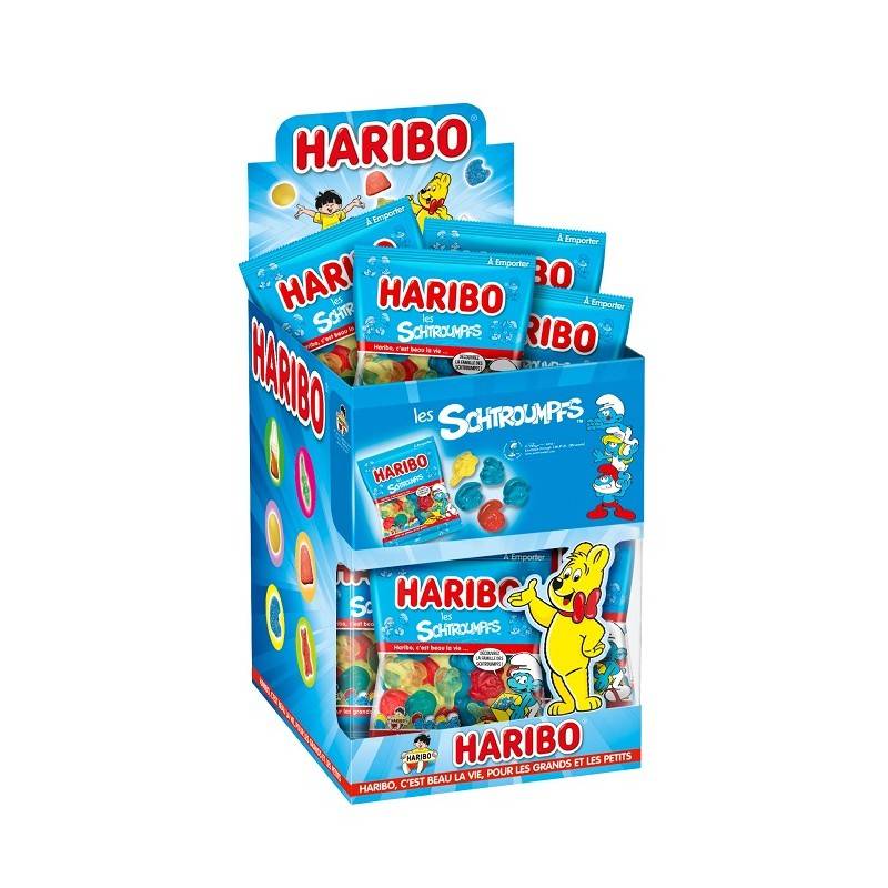 30 Mini Sachets Haribo Schtroumpfs 40G | Milleproduits.com : vos bonbons et chocolats préférés à prix grossiste