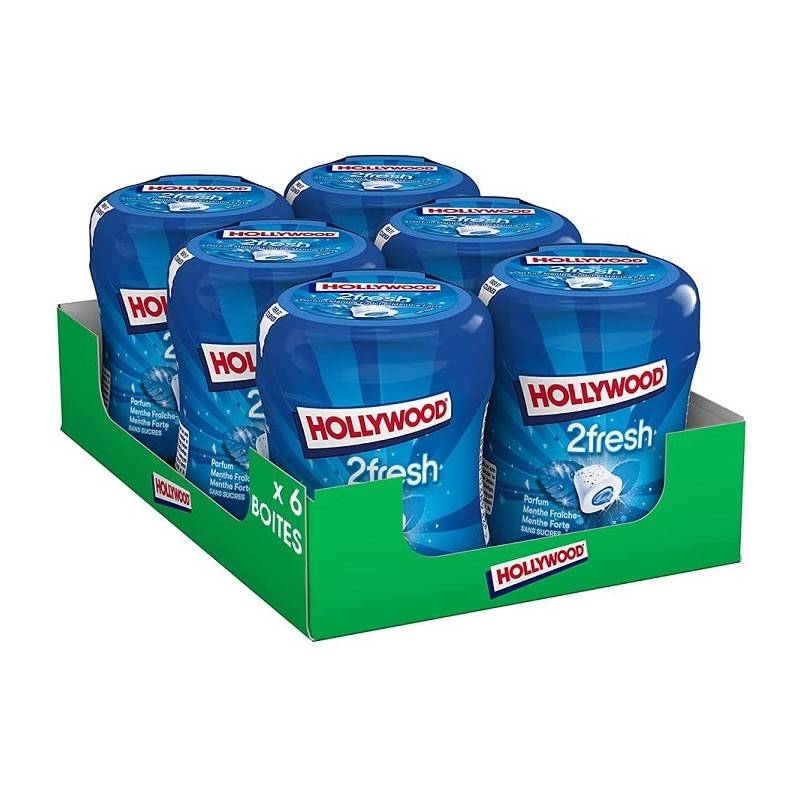 6 Bottle Hollywood Chewing Gum 2 Fresh Menthe Forte | Milleproduits.com : vos bonbons et chocolats préférés à prix grossiste