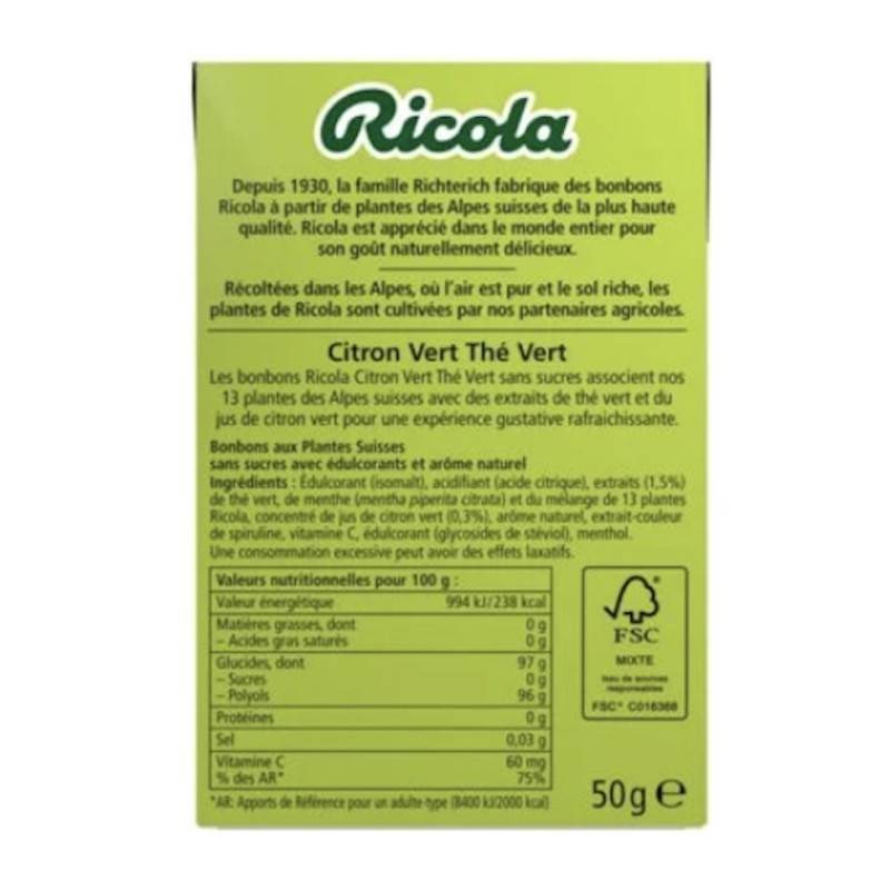 20 Boîtes Ricola Citron Vert Thé Vert | Milleproduits.com : bonbons, chocolats, snacks en ligne à prix grossiste