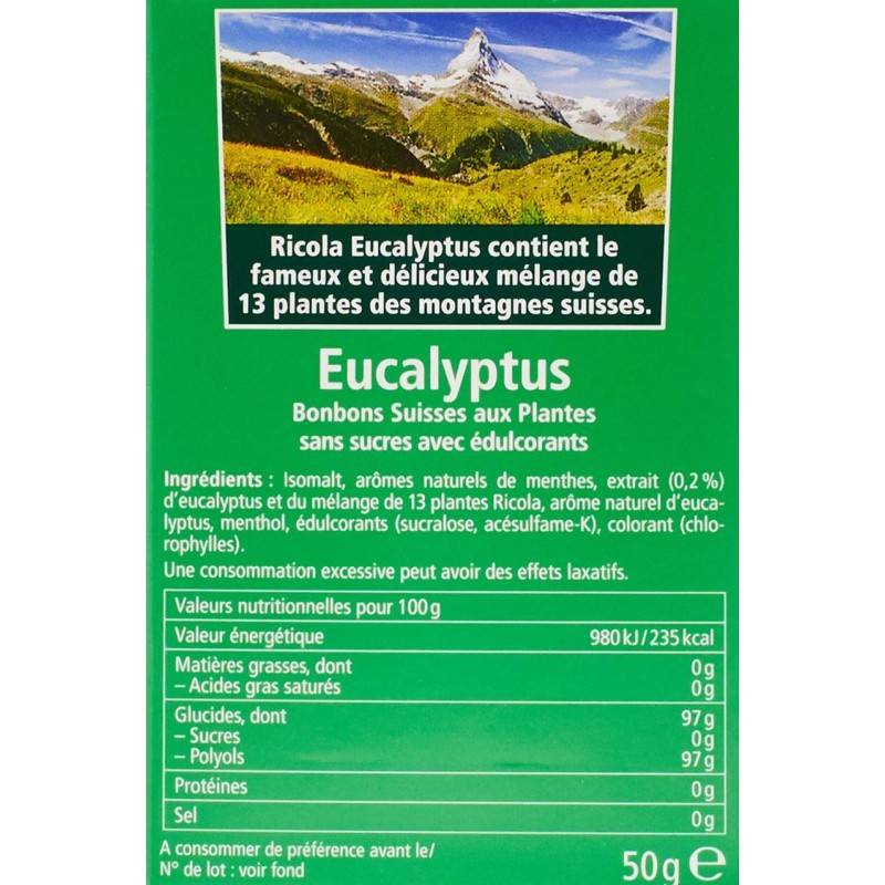 20 Boîtes Ricola Eucalyptus | Milleproduits.com : bonbons, chocolats, snacks en ligne à prix grossiste