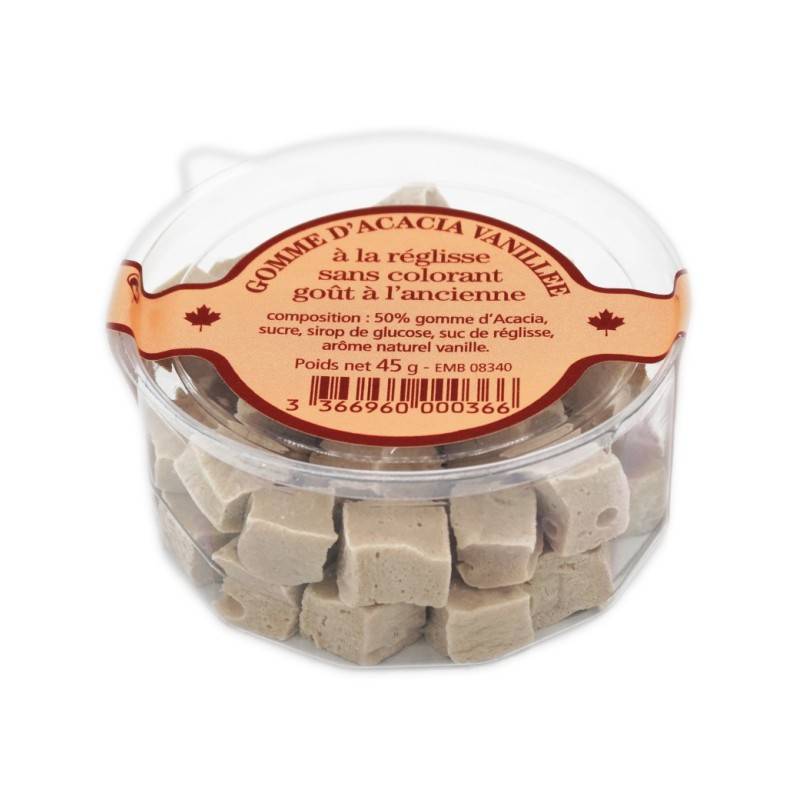 16 Boîtes Gomme d'Acacia Vanillée à la Réglisse | Milleproduits.com : bonbons, chocolats, snacks en ligne à prix grossiste