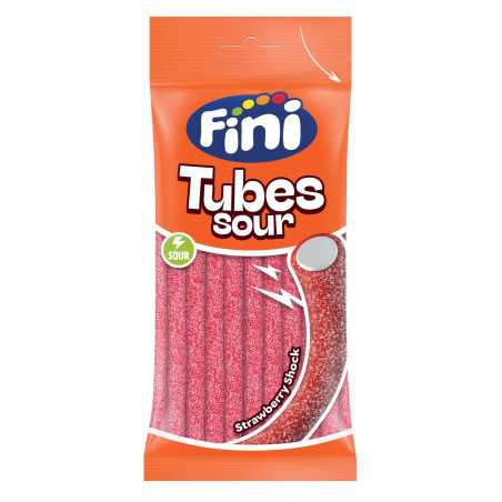 12 Fini Tubes Sour Fraise Fizz 80g | Milleproduits.com : bonbons, chocolats, snacks en ligne à prix grossiste