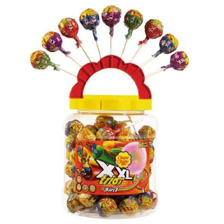 60 Sucettes Chupa Chups XXL Trio| Milleproduits.com : bonbons, chocolats, snacks en ligne à prix grossiste 60 Sucettes Chupa Chups XXL Trio| Milleproduits.com : bonbons, chocolats, snacks en ligne à prix grossiste