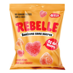 12 Sachets Rebelle Coeur de Pêche 50g | Milleproduits.com : bonbons, chocolats, snacks en ligne à prix grossiste