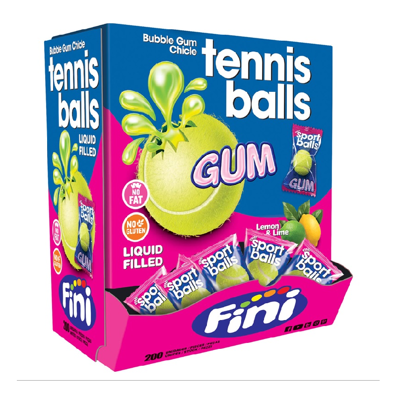 200 Bubble Gum Tennis Balls Fini | Milleproduits.com : bonbons, chocolats, snacks en ligne à prix grossiste