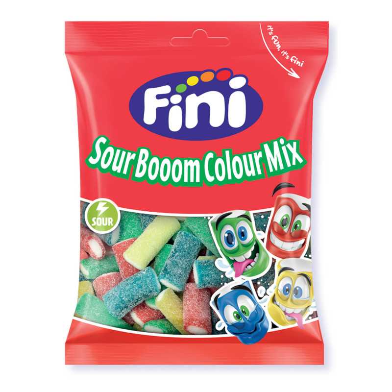 12 Sachets Fini Booom Color Mix 90g | Milleproduits.com : bonbons, chocolats, snacks en ligne à prix grossiste