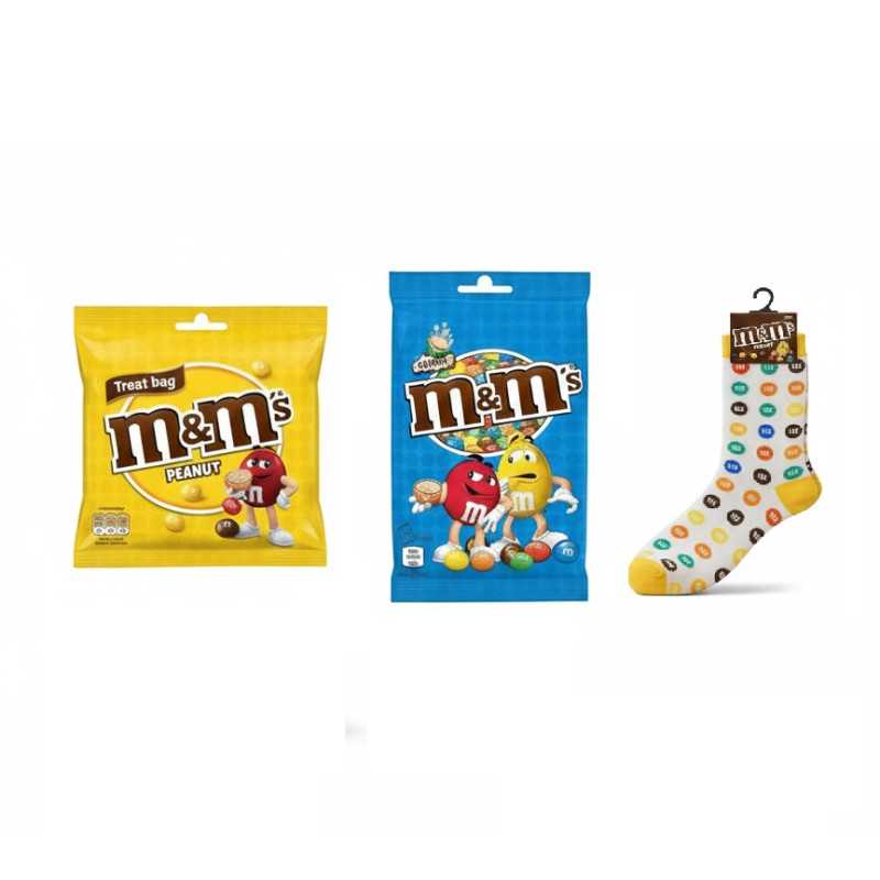 Pack 2 M&M's 80G + 1 paire de chaussettes | Milleproduits.com : bonbons, chocolats, snacks en ligne à prix grossiste