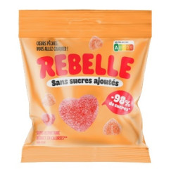 12 Sachets Rebelle Coeur de Pêche 50g | Milleproduits.com : bonbons, chocolats, snacks en ligne à prix grossiste