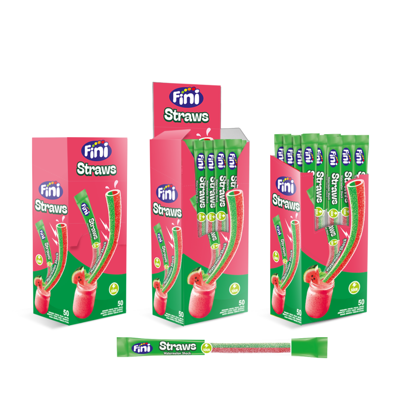 50 Shooter Pailles Pastèque | Milleproduits.com : bonbons, chocolats, snacks en ligne à prix grossiste