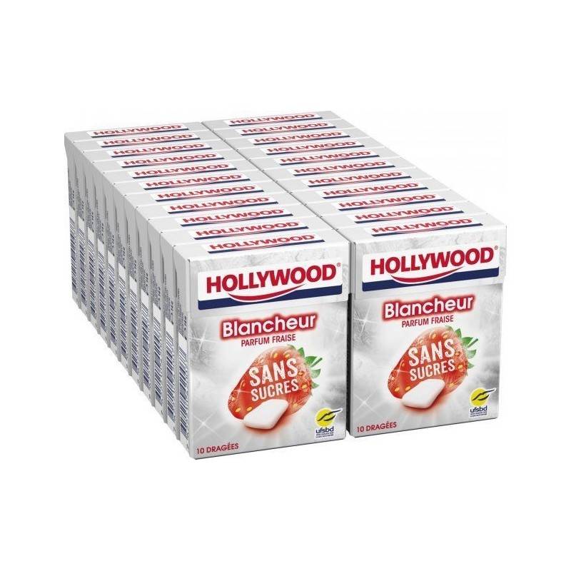 Hollywood Chewing Gum Blancheur Fraise en Dragées Hollywood Chewing Gum Blancheur Fraise en Dragées